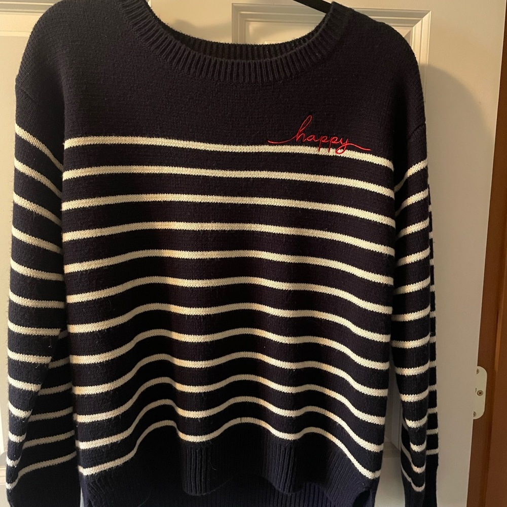 DR2 Navy and White Striped Crew Neck Sweater